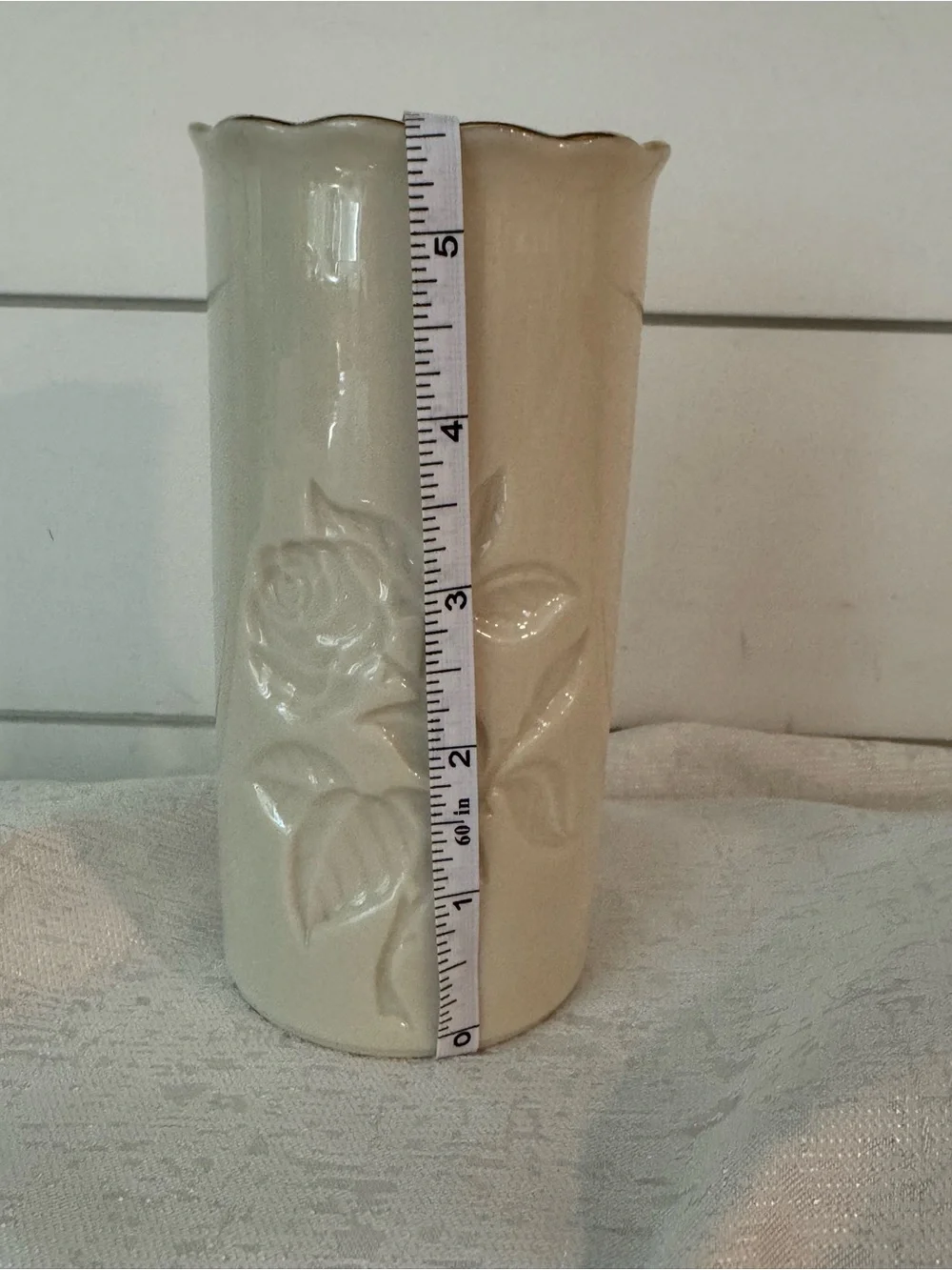 Lenox Cream Floral Embossed Ceramic Vase